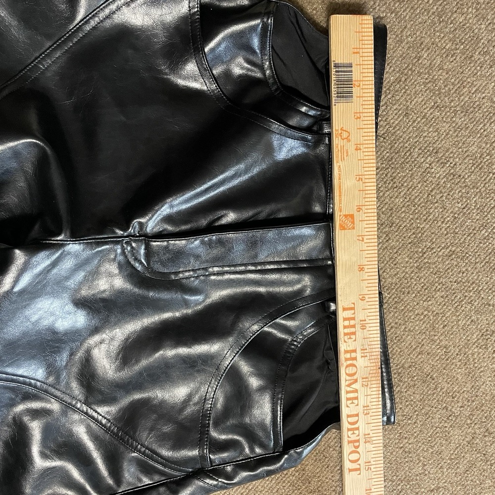 Zara W Black Faux Leather Wide Leg Cut Out Pockets Small Pants Biker Core Rocker - Picture 6 of 12